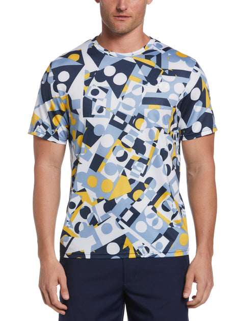 Mens Abstract Multi Geo Printed Crew Neck Tennis Shirt