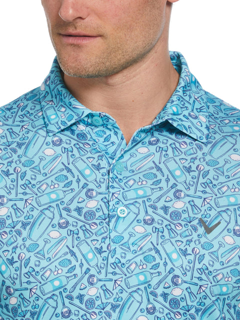 Big & Tall Tropical Cocktail Print Short Sleeve Golf Polo