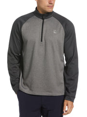 1/4 Zip Raglan Color Block Pullover  (Dark Caviar Heather) 