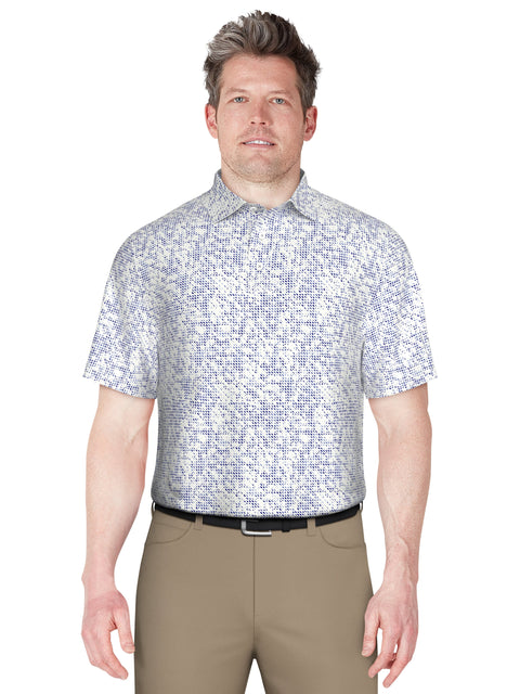 Clustered Geo Print Golf Polo (Bright White) 