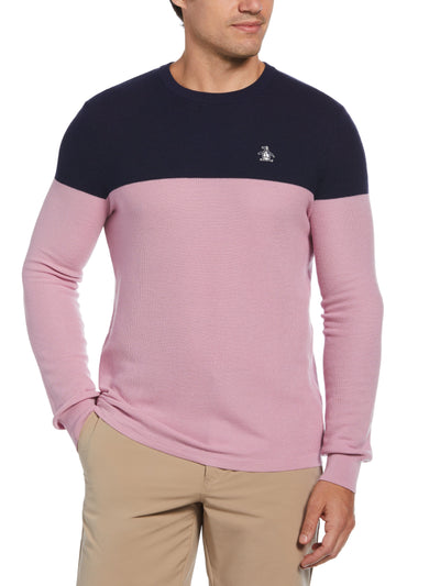 Color Block Long Sleeve Golf Sweater (Gelato Pink) 