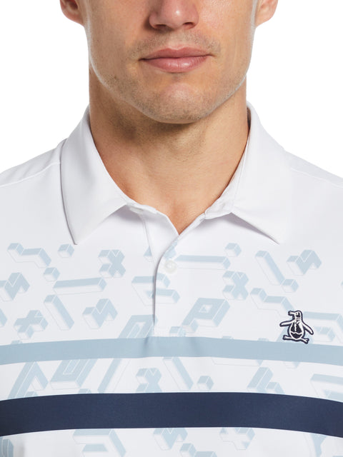 Got Game Engineered Stripe Block Print Polo (Bright White) 