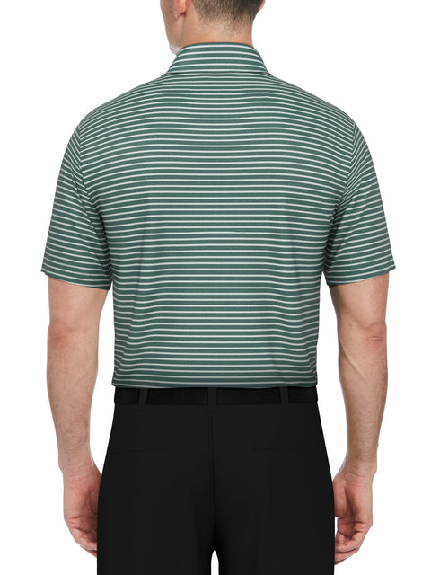 Heather Feeder Stripe Golf Polo (Deep Sea Grn Htr) 