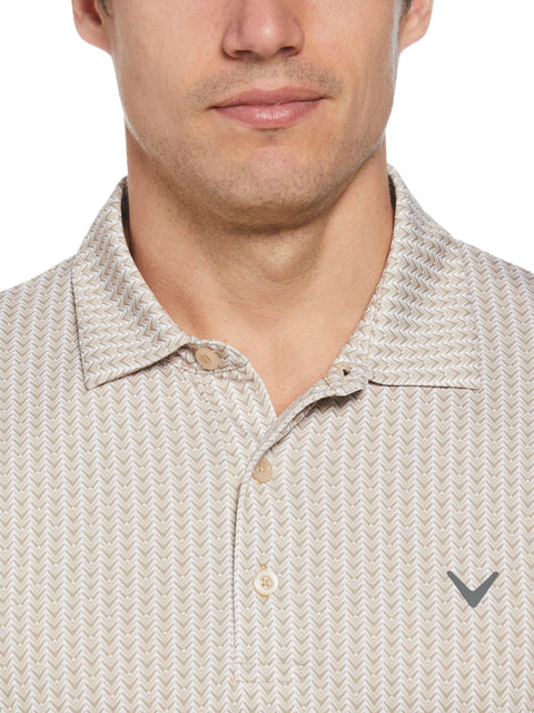 Mens Herringbone Print Polo (Latte) 