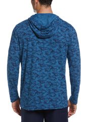 Lux Touch Camo Print Golf Hoodie (Blue Grouper Htr) 