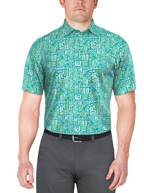 SHORT SLEEVE PALM CONVERSATIONAL PRINT POLO (Scuba Blue) 