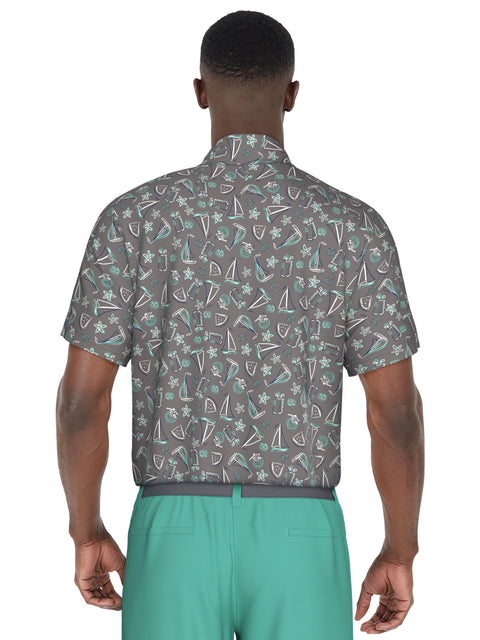 Short Sleeve Stretch Performance Vacation Print Polo  (Tradewinds) 