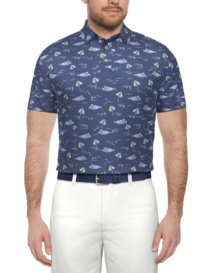 Men's Short Sleeve Stretch Performance at The Beach Print Polo