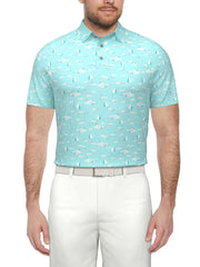 Men's Short Sleeve Stretch Performance at The Beach Print Polo