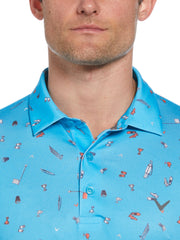 Tee Time Print Golf Polo Shirt (River Blue) 