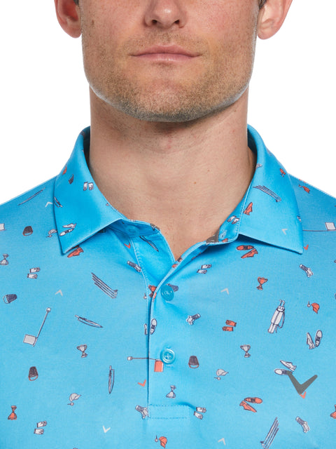 Tee Time Print Golf Polo Shirt (River Blue) 