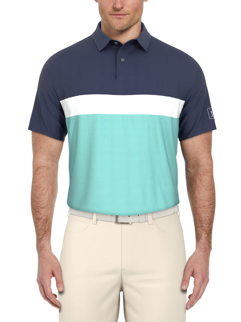 Textured Color Block Golf Polo (Blue Curacao) 