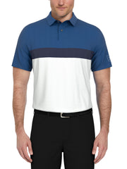 Textured Color Block Golf Polo (Classic Blue) 