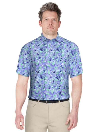 Watercolor Birdie Print Golf Polo (Clematis Blue) 