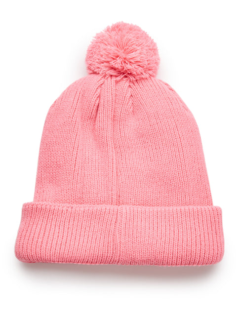 Pom Pom Beanie with Logo (Pink Carnation) 