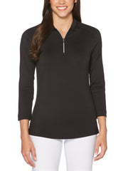 Womens 3/4 Sleeve Swing Tech Shadow Stripe Polo (Caviar) 