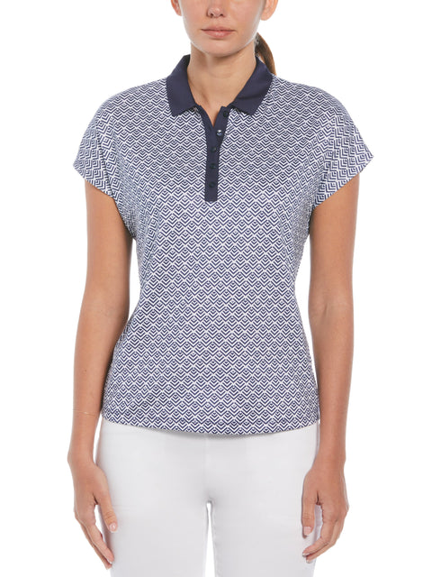 Chev Geo Printed Polo Top (Brilliant White) 