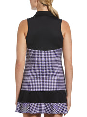 Diagonal Geo Printed Sleeveless Polo W/ Mesh Shoulder Panels  (Caviar) 