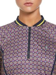 Floral Print Sun Protection 1/4 Zip Shirt (Black Iris) 