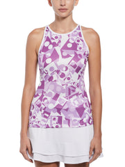 Geo Printed Tennis Tank Top with Mesh Back (Purple Cactus Flower) 