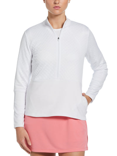 Midweight Half Zip Golf Pullover with Quilted Fleece (Bright White) 