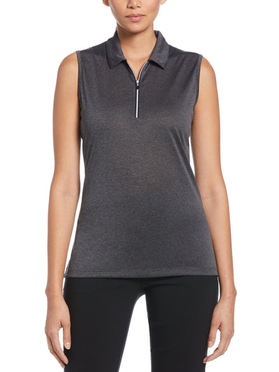 Quarter Zip Heather Sleeveless Golf Polo (Black Heather) 