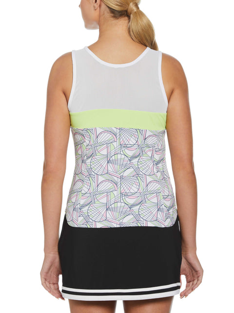 Women's Tennis Racket Print Mesh Block Tank Top