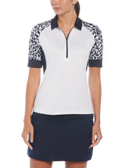 Two-Tone Geometric 1/4 Zip Golf Polo (Brilliant White) 