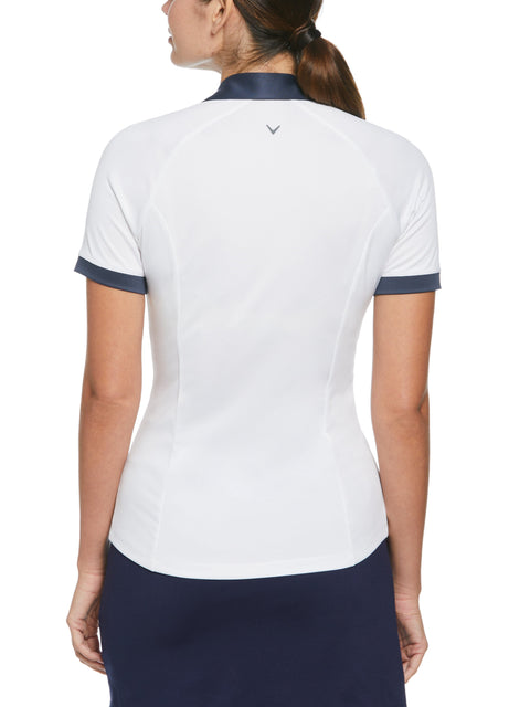 V-Placket Colourblock Polo Top (Brilliant White) 